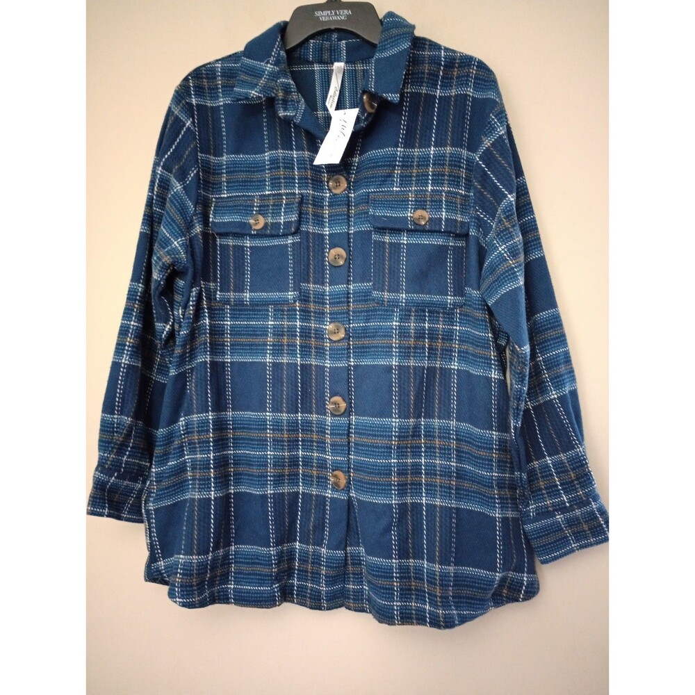 NWT NY Collection Blue Plaid Long Sleeve Shacket Pockets Size 1X